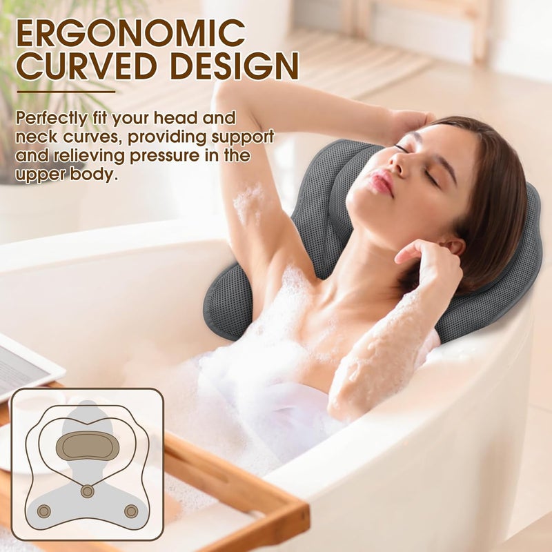 LuxStep Bath Pillow with Breathable Mesh Fabric - Bathtub Pillow for Head, Neck & Shoulder Support- 6 Non-Slip Suction Cups for Secure Fit - Fits Any Bathtub, Bath Accessories Spa Gifts - Image 4